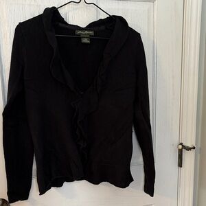 Eddie Bauer Black Ruffled Cardigan